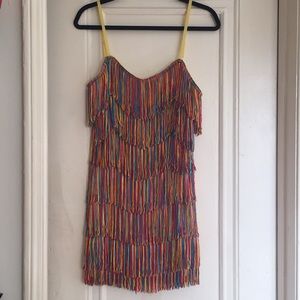 🌈 Rainbow fringe 70s Go-Go style strappy dress
